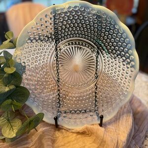 Vintage Hobnail Milk Glass Plates Scalloped Opalescent Cottagecore Set of 3